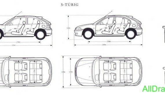 Rover 200 (1996) (Ровер 200 (1996)) - чертежи (рисунки) автомобиля